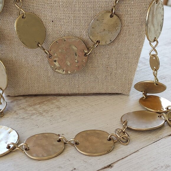 Express Double Layer Hammered Coin Shaped Gold Toned Necklace - Picture 4 of 5